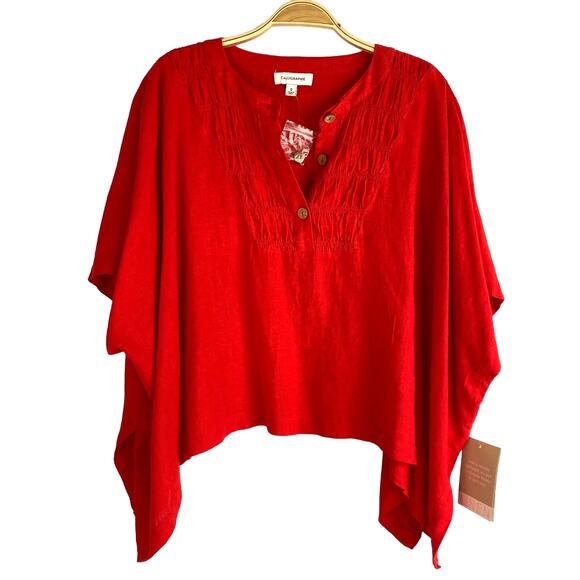 Calligraphie Linen Blend Kimono Poncho Top Women S Red Slouchy‎ Lagenlook Boho - Picture 1 of 8